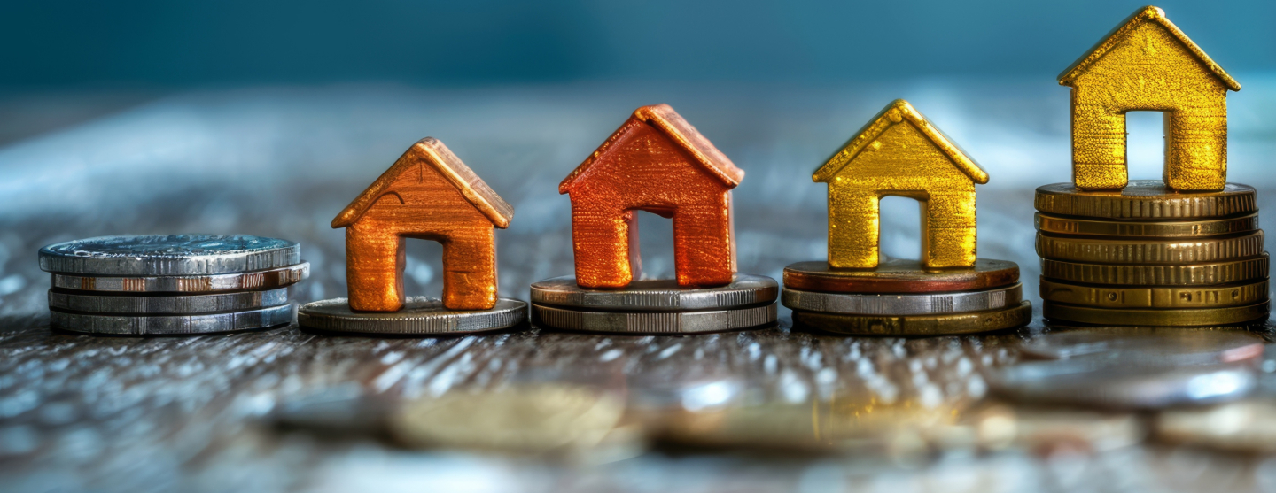 Maquettes de maisons sur des pièces de monnaie empilées