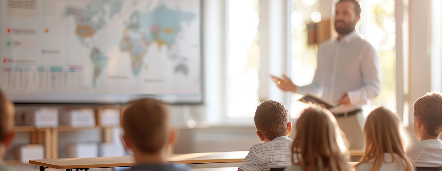 Enseignant et élèves dans une salle de classe