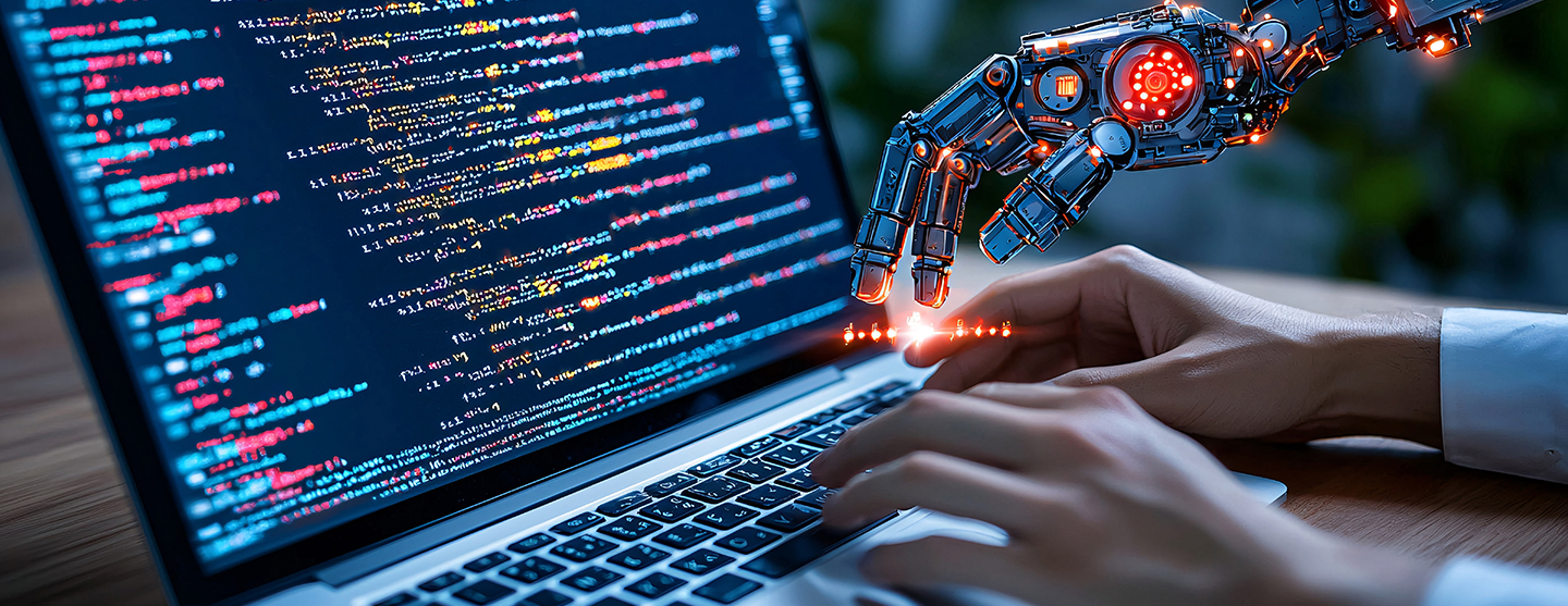 Illustration d'une main robotique tapant sur un clavier d'ordinateur